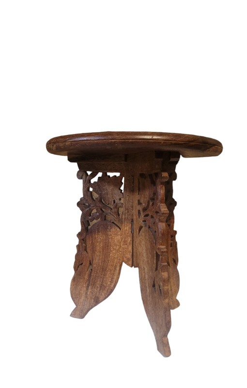 Anglo-Indian Hand Carved Wood Vintage Small Table