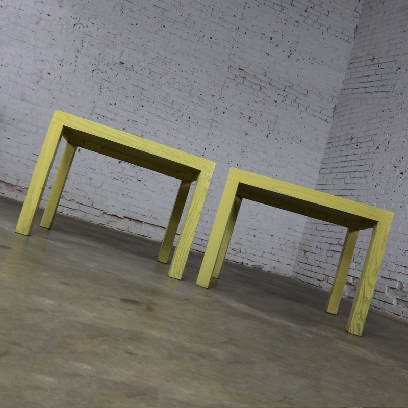 Mid Century Modern Blonde Cerused Oak Parsons End Tables Style Wormley / Dunbar gallery