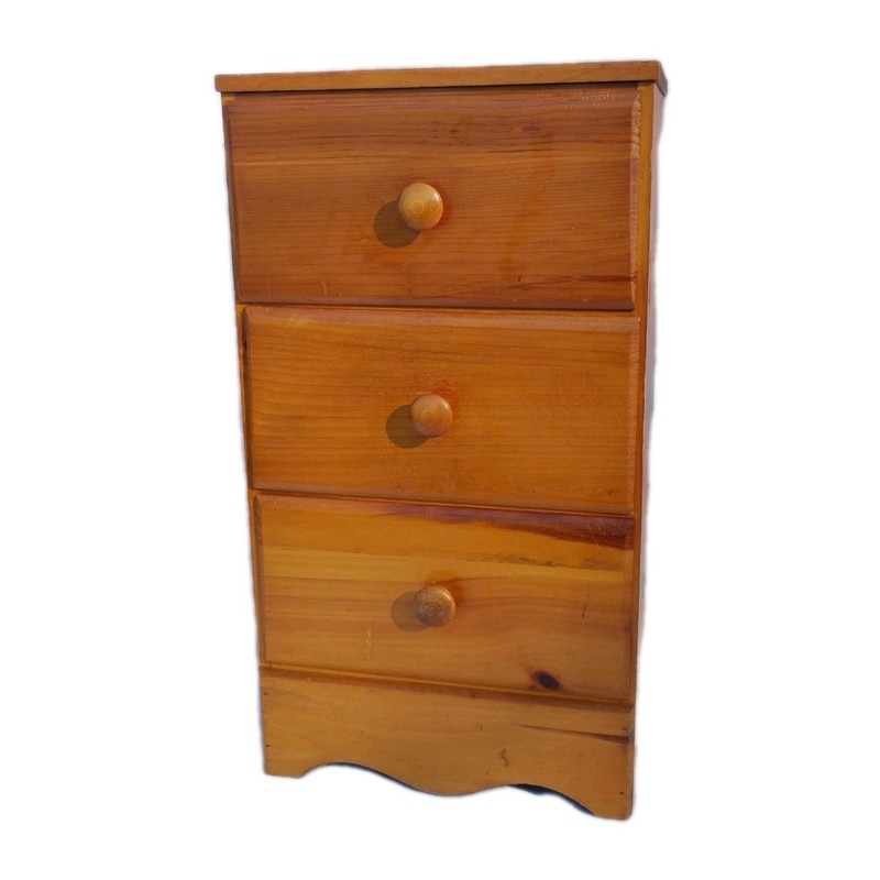 VINTAGE S.J. BAILEY & SONS MASTERCRAFT PINE WOOD 3 DRAWER NIGHT STAND