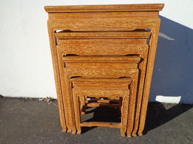 4 Nesting Tables Cane Traditional Asian Country French Accent Side End Stacking