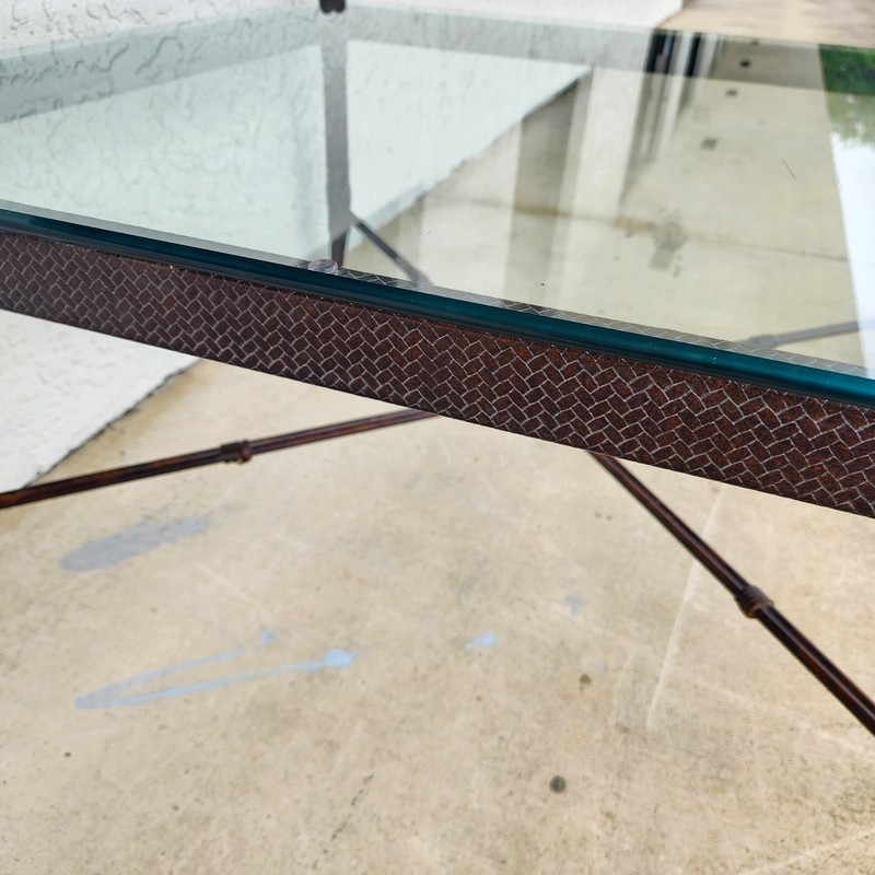 Maitland Smith Style Faux Bamboo Glass & Leather Cocktail Table gallery
