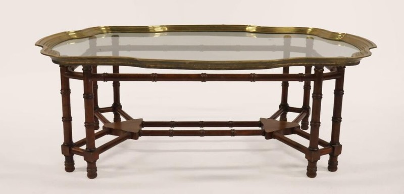 20th Century Hollywood Regency Style Faux-Bamboo Glass Tray-Top Coffee Table