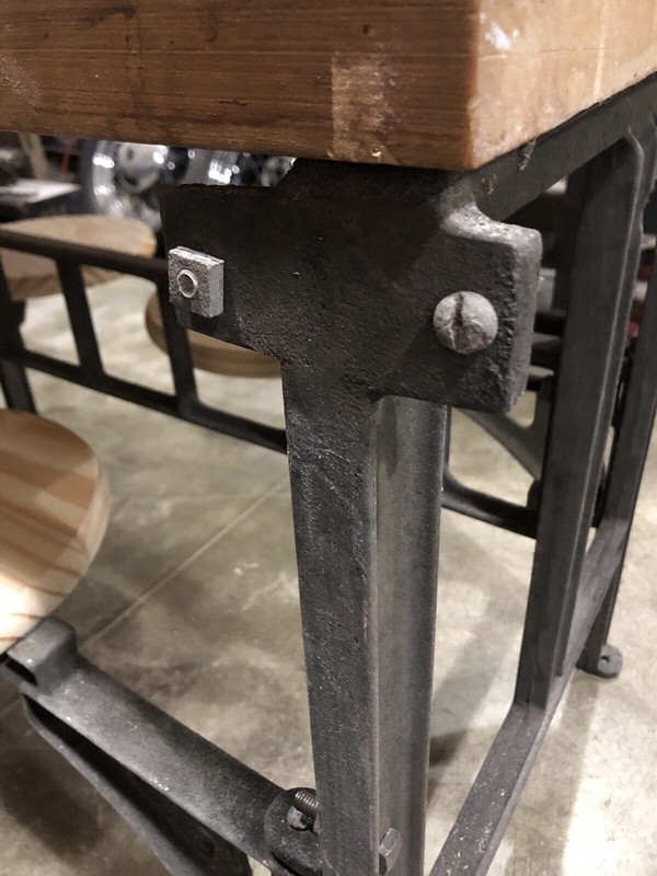 VTG Cast Iron Cafeteria Prison Dining Lunch Table Maple Pine Swivel Seat gallery