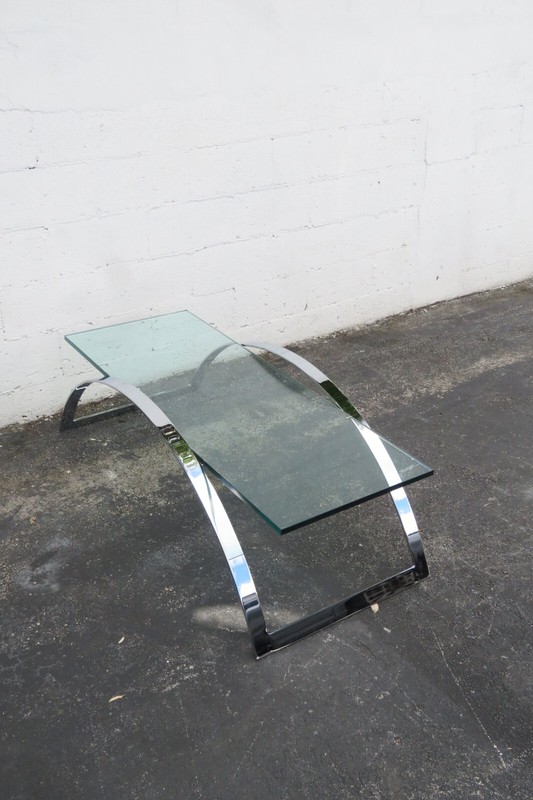 Hollywood Regency Modern Style Chrome Glass Top Long Coffee Table 3628 gallery