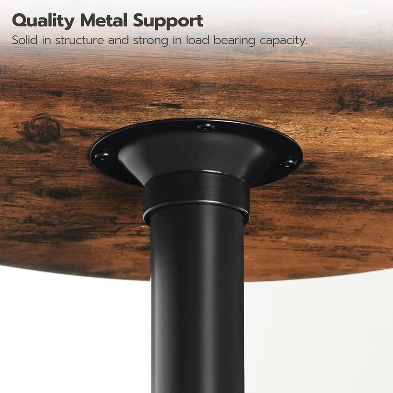 HOOBRO Round Bar Table, 35" Tall Pub Cocktail Rustic Brown + Black gallery