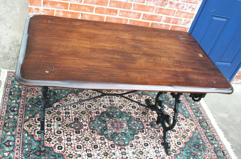 English Antique Cast Iron Base & Solid Oak Top Table / desk gallery