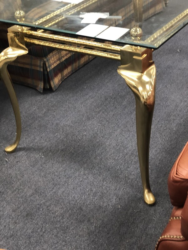 Brass Dining Heavy Glass Center 3Ft X 5Ft Table - Detachable Glass. gallery