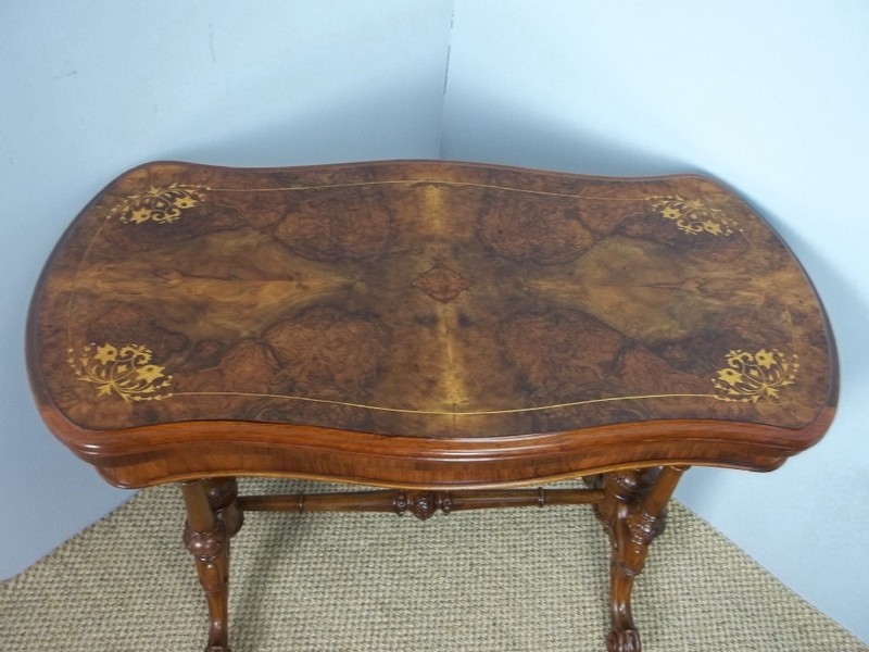 antique marquetry inlaid burr walnut sofa games centre card console lamp table gallery