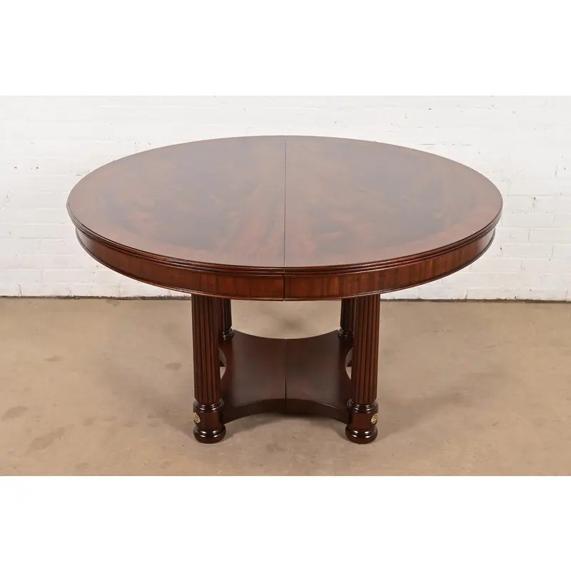 Henkel Harris Empire Mahogany Pedestal Extension Dining Table, Newly Refinished