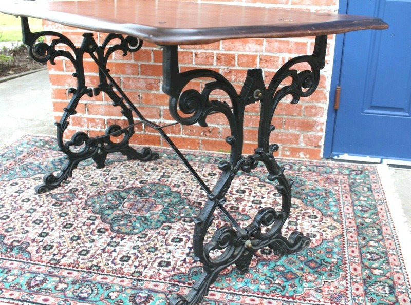 English Antique Cast Iron Base & Solid Oak Top Table / desk gallery