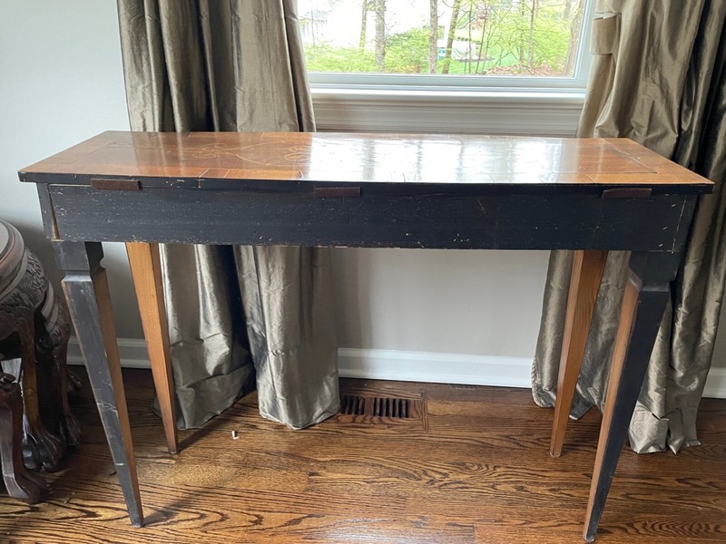 Antique Edwardian Style Inlaid Walnut Bow Front Console Table gallery