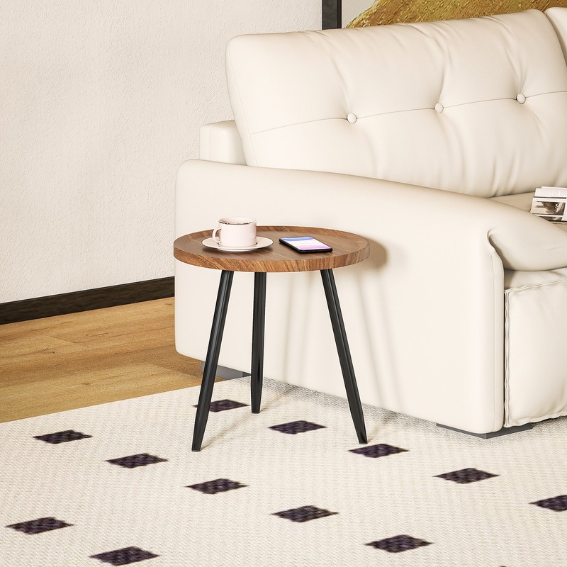 HOMCOM Modern End Side Table, Round Coffee Table, Chestnut Wood Effect gallery