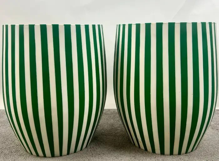 Art Deco Style Green & White Cylindrical Resin Side, End Table or Stool, a Pair gallery