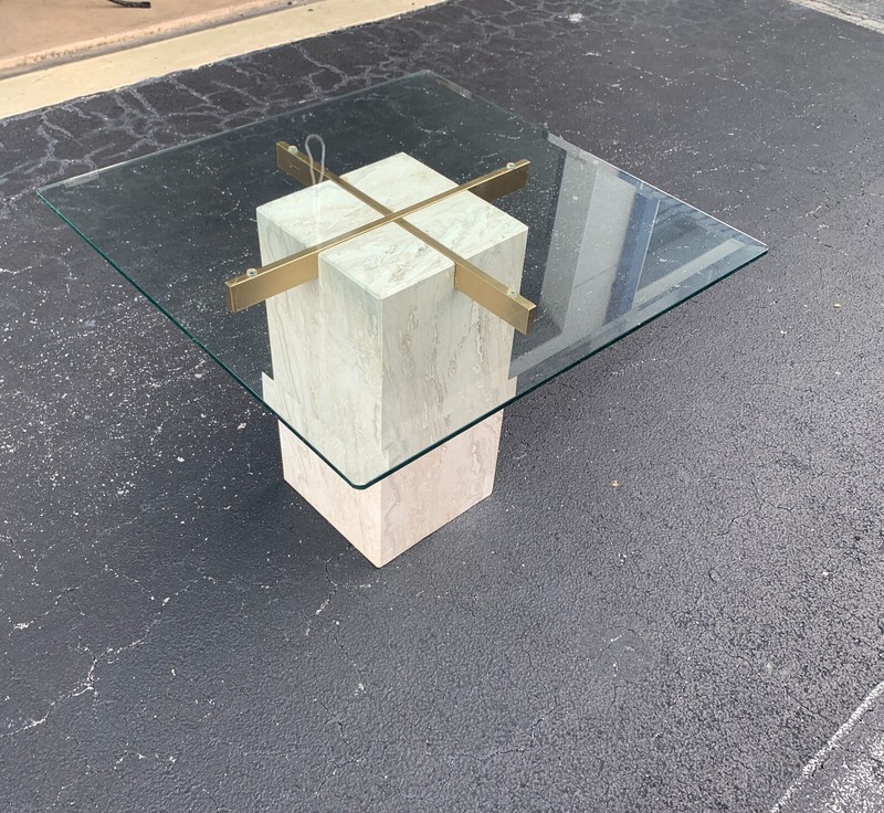 Italian Travertine, Brass and Glass Occasional Side Table attributed to Artedi gallery