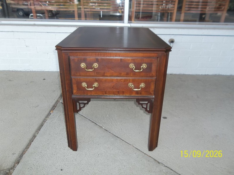 HTF Lane Altavista Inlaid Mahogany Chippendale Single Drawer Side/ End Table