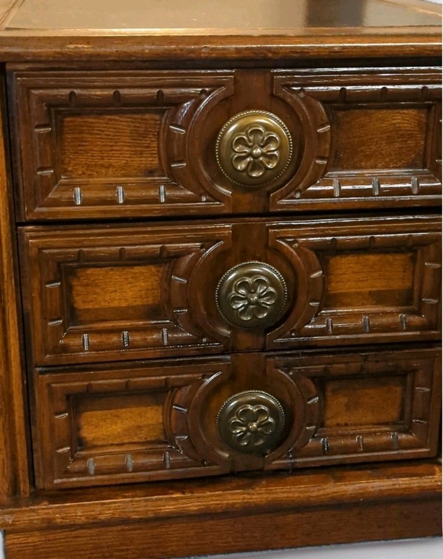 MERSMAN END TABLE With Drawers MID CENTURY Vtg Embossed Plastic Wood Brutalist gallery