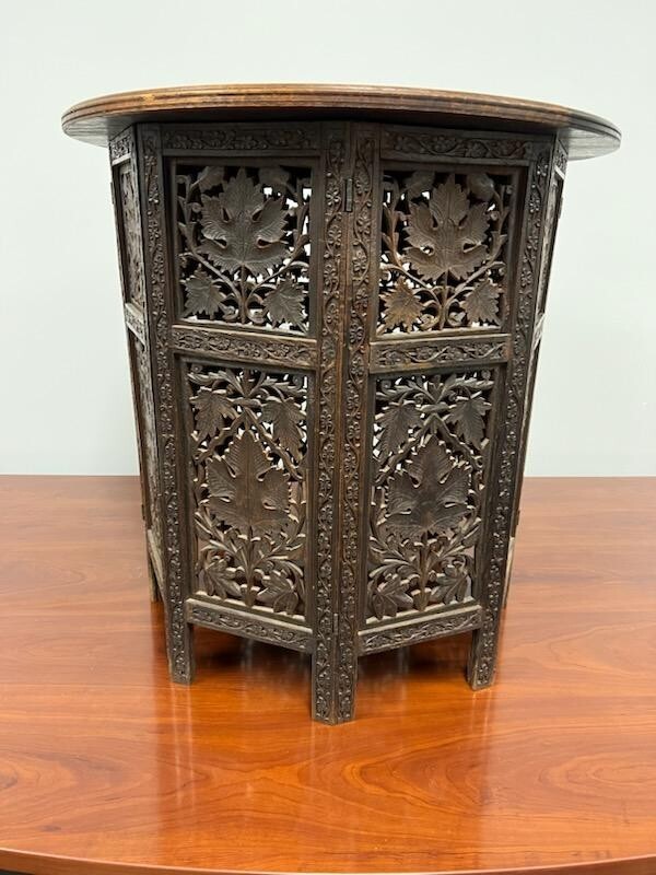 Exquisite Antique Hand Carved Indian Foliate Octagonal Table 19th Century gallery