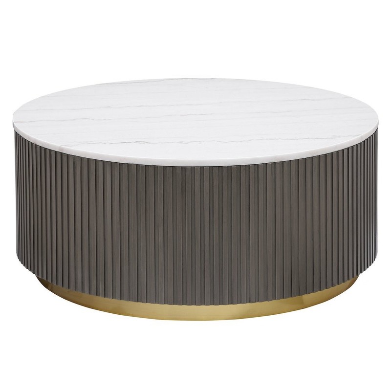 Jason Round Marble Top Coffee Table White and Charcoal gallery