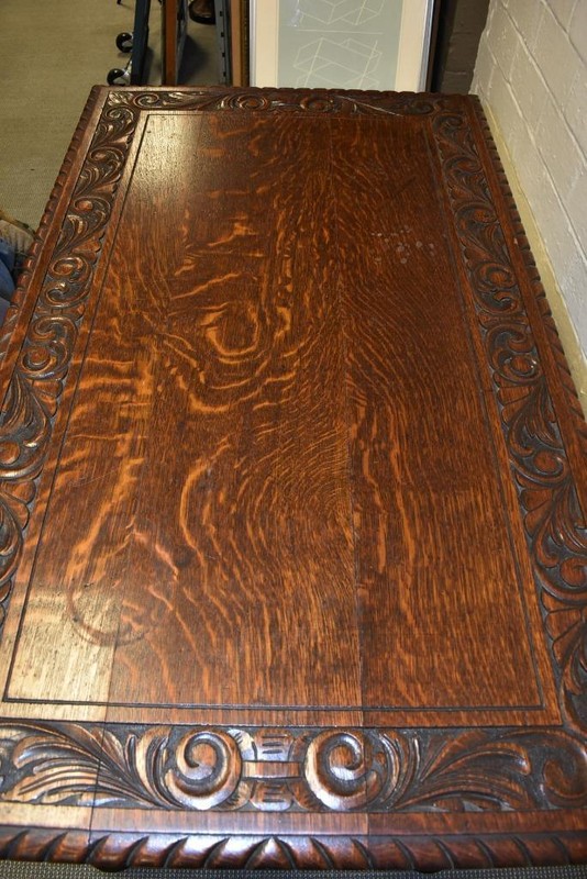 Antique Horner Carved Oak Library Table gallery