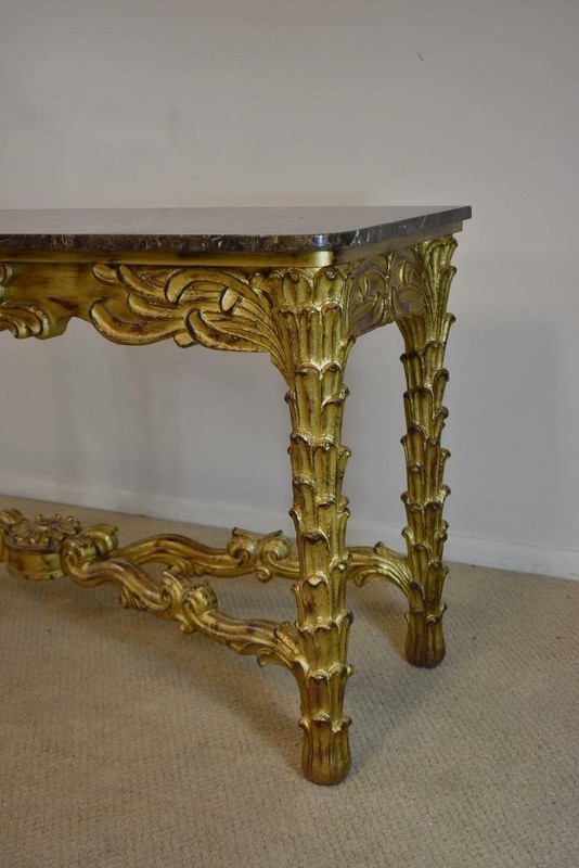 Carved Gilt Italian Marble Top Console Table gallery