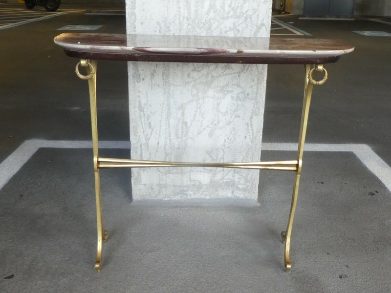 CHIC VINTAGE HOLLYWOOD REGENCY BRASS AND MARBLE TOP ENTRYWAY CONSOLE TABLE gallery