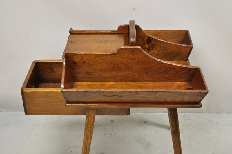 Vintage Pine Wood Primitive French Country Cobblers Work Stand Side Table gallery