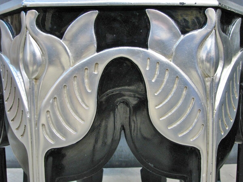 PAIR High-End Interior Crafts Octagonal Black Lacquer & Silver Leaf End Tables gallery