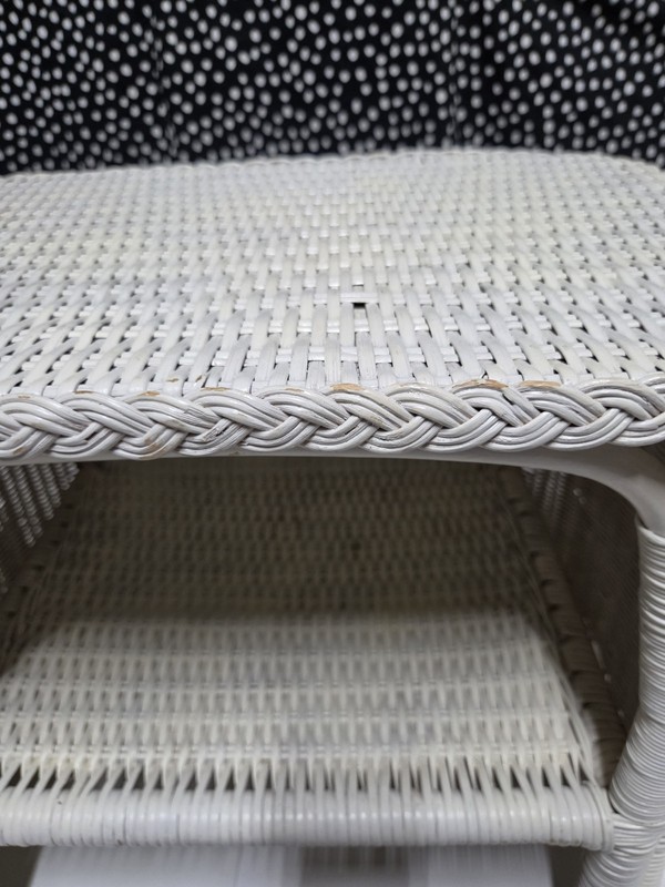 Vintage White Wicker, Rattan Two Tier End, Side Table gallery