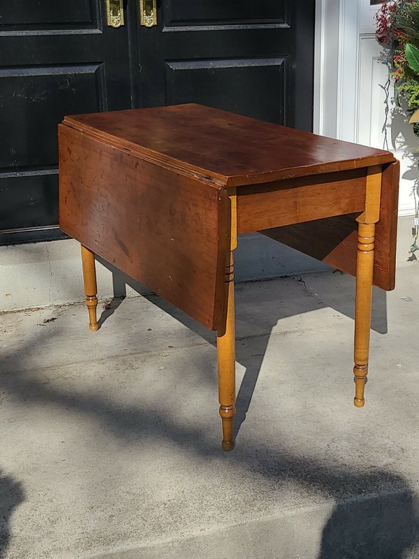 Antique Country Drop Leaf Table Solid Wood Farm Table Turned Legs Very Solid