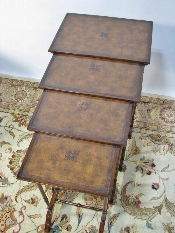 Theodore Alexander Set of 4 Georgian Style Mahogany Nesting Tables Faux Bamboo gallery