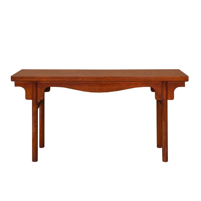 Chinese Brown Wood Plank Plain Ming Style Altar Console Table cs7450