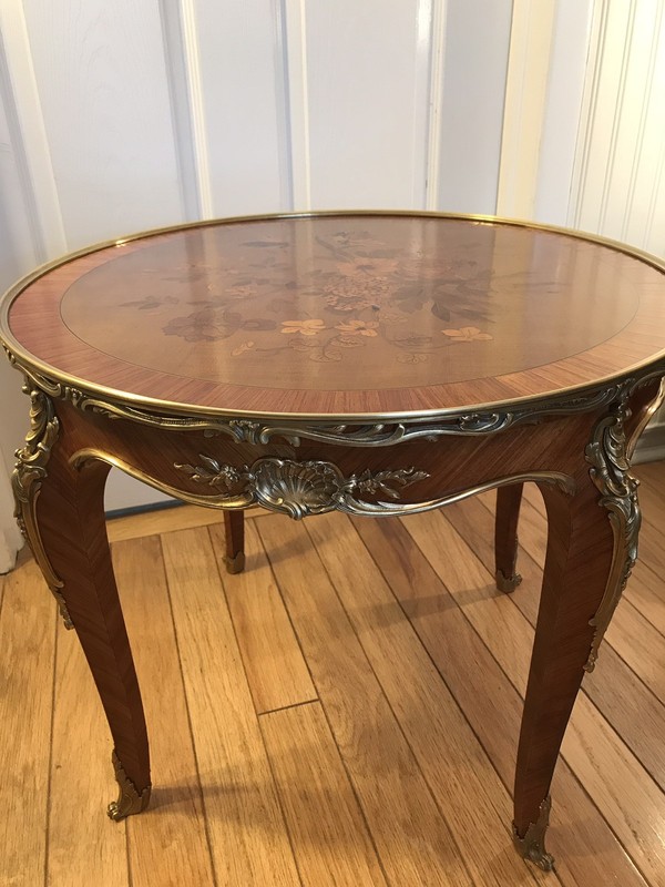 Signed Linke Gilt-bronze Mounted Kingwood, Satiné & Floral Marquetry Side Table