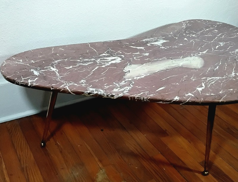 MCM KIDNEY SHAPE rojo alicante MARBLE COFFEE TABLE BRASS FRAME POWELL-EVANS ERA gallery