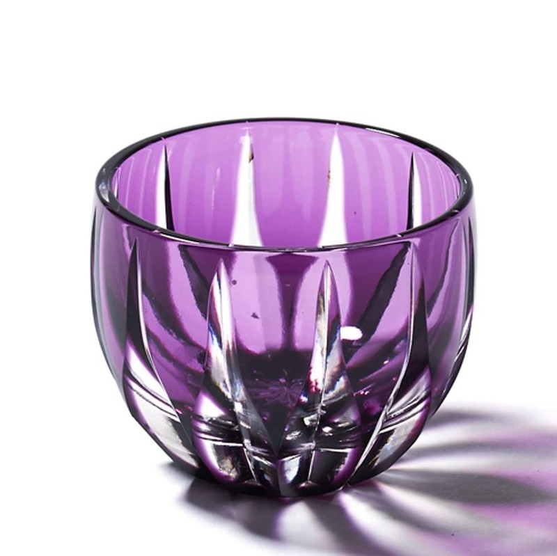 Crystal Edo Kiriko by Yasunori Kimura Kenbishi Sake Cup Purple Made in Japan