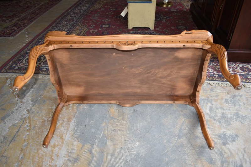 Vintage French Provincial Coffee Table Inlay Wood Carved Cabriole Legs gallery