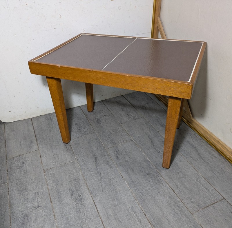 Vintage Mid Century Danish Modern Tile Top Teak Wood Side Table V24 gallery