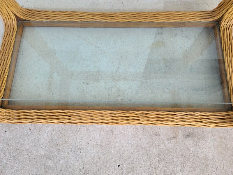 1970's Coastal Pencil Reed Bamboo Rattan Console Dry Bar gallery