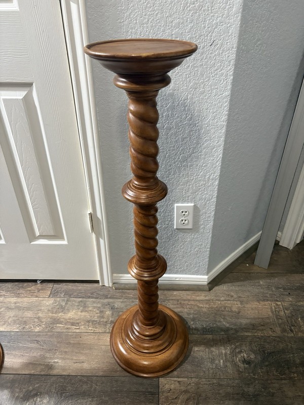 Vintage Large Hand Carved Wood Barley Twist Side Display Pedestal Plant Stand gallery
