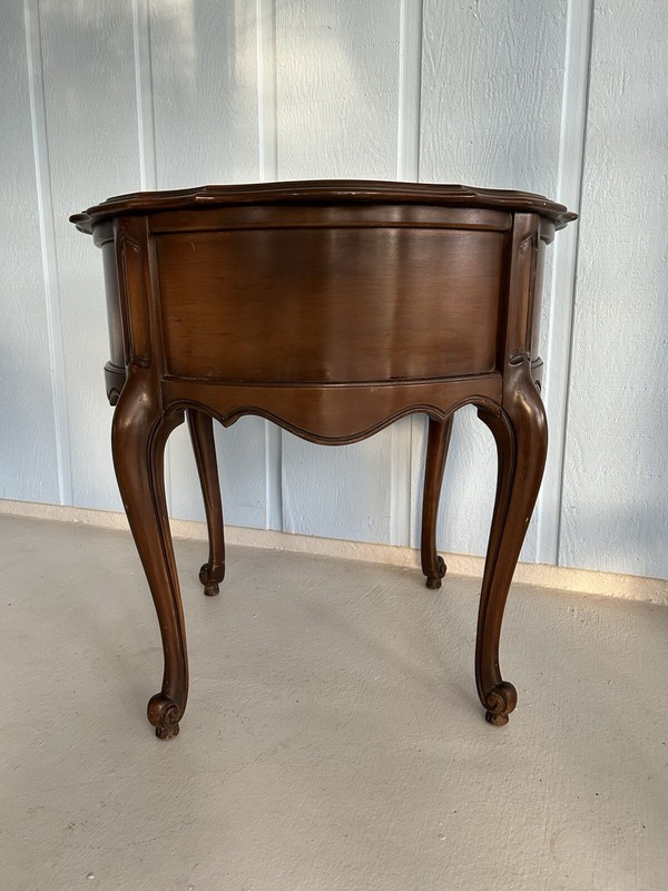 Louis XV Walnut Round Nightstand Scalloped Edge &Apron-French Side/End Table gallery