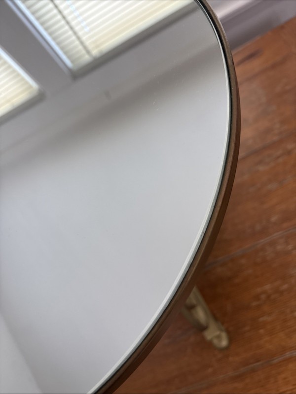 Vintage Wrought Iron Gold Base/mirror Top Accent Table. 22.75”H x 16.5 Diameter gallery