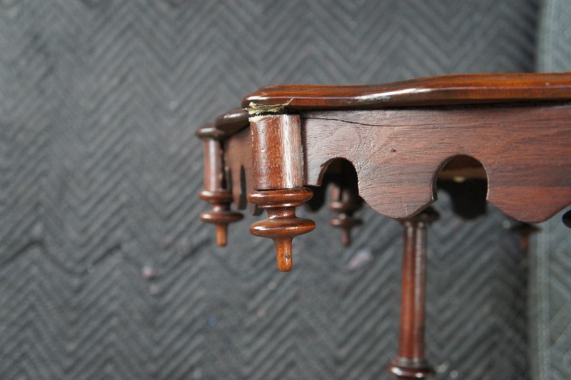 Antique Walnut Gothic Revival Scalloped Parlor Pedestal Center Table Stand gallery