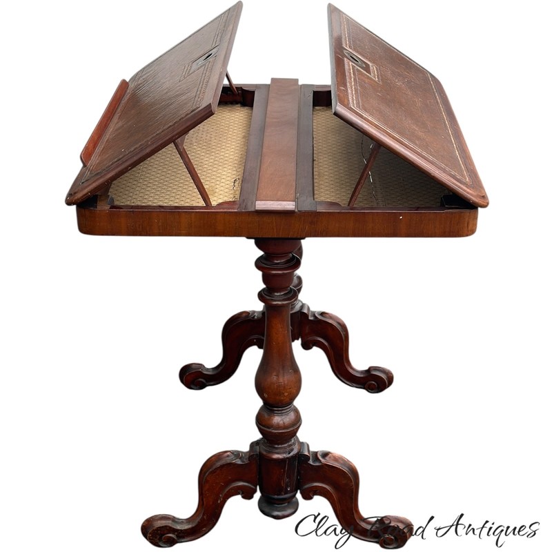 Antique Regency writing reading table combination drawing leather top 19th gallery