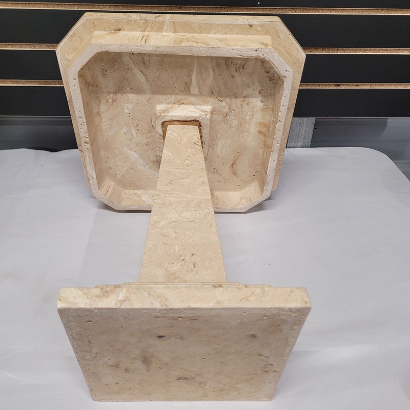 Vtg Tessellated Fossil Stone Pedestal End Tables Maitland-Smith Style 17.5" Pair gallery