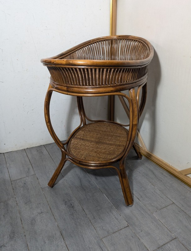 Vintage Asian Hollywood Regency Bamboo Wicker Rattan 2-Tier Bar Tea Tray Table gallery