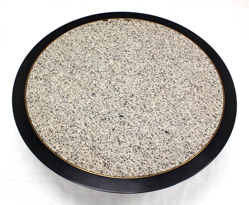 Mid Century Modern 48 Inches Round Granite Top Black Lacquer Coffee Table Baker gallery