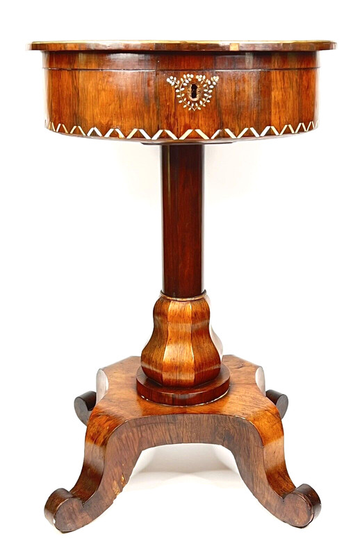 Antique Outstanding Rosewood Sewing Table with Mother of Pearl Inlay 19th c