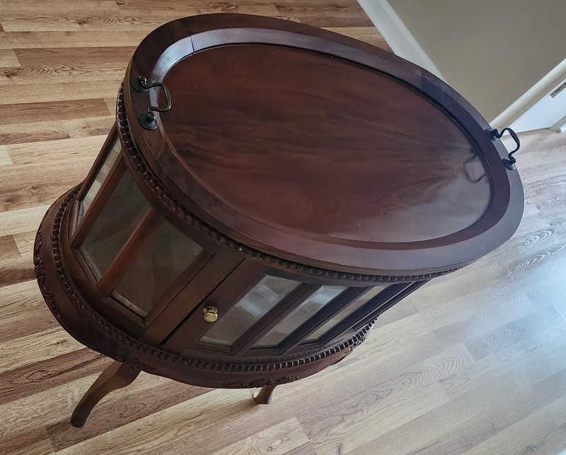 Vintage Antique Mahogany Oval Tray Table China Curved Curio Cabinet gallery