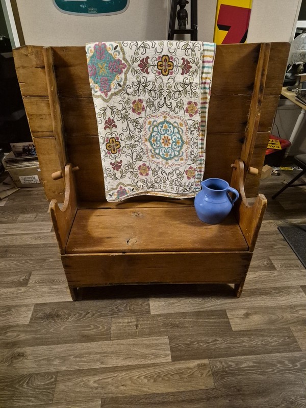 Early 1800s Primitive Bench Table Knotty Pine