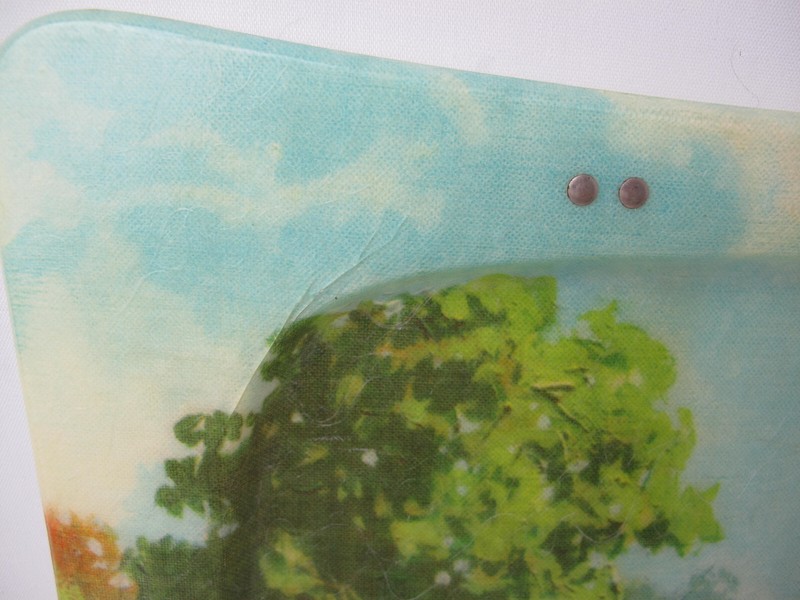 Quaker Industries vintage snack table fiberglass barn country scene tray restor gallery
