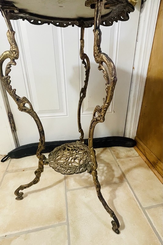 Antique French Art Nouveau Two-Tier Brass Italy Marble Plant Stand Side Table gallery